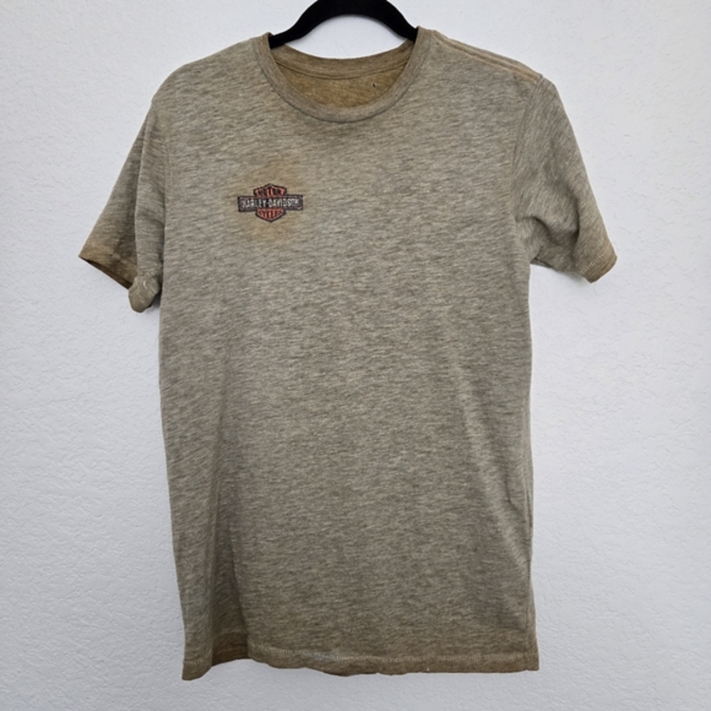 Harley-Davidson T-Shirt Mens Heathered Tan Graphic Milwaukee Wisconsin Biker Tee